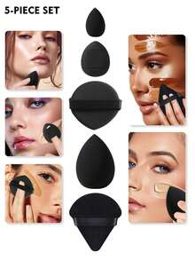 50/40/30/20/10/5pcs Makeup Set, Includes: 10 Liquid Makeup Sponges + 10 Mini Liquid Makeup Sponges + 10 Triangle Powder Puffs (Suitable For Loose Powder And Base Makeup) + 10 Cushion Puffs (Suitable For Facial Makeup) + 10 Mini Cushion Puffs (Suitable For Concealer And Foundation). - Black - View 3