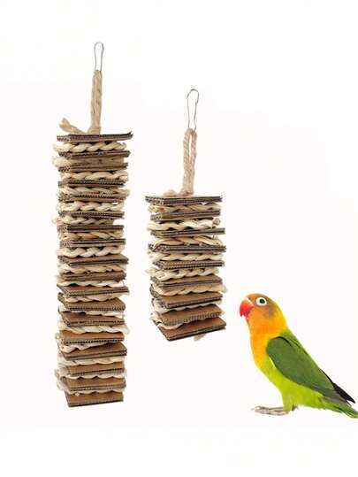 Natural Chewable Bird Toys Suitable For Parrots, Lovebirds And Small Pet Birds, Hanging Cardboard And Rope Shredding Toys For Beak Trimming And Stress Relief