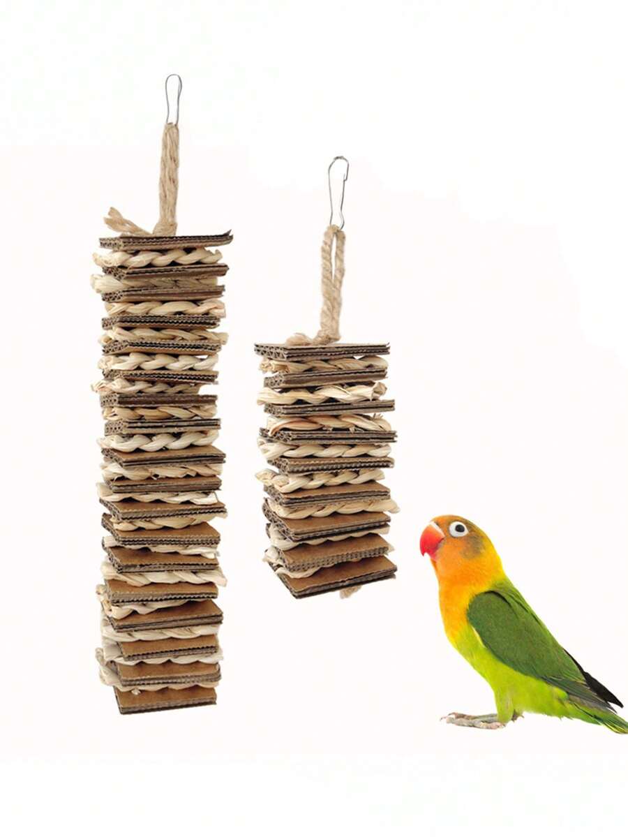 Natural Chewable Bird Toys Suitable For Parrots, Lovebirds And Small Pet Birds, Hanging Cardboard And Rope Shredding Toys For Beak Trimming And Stress Relief - Multicolor - View 1