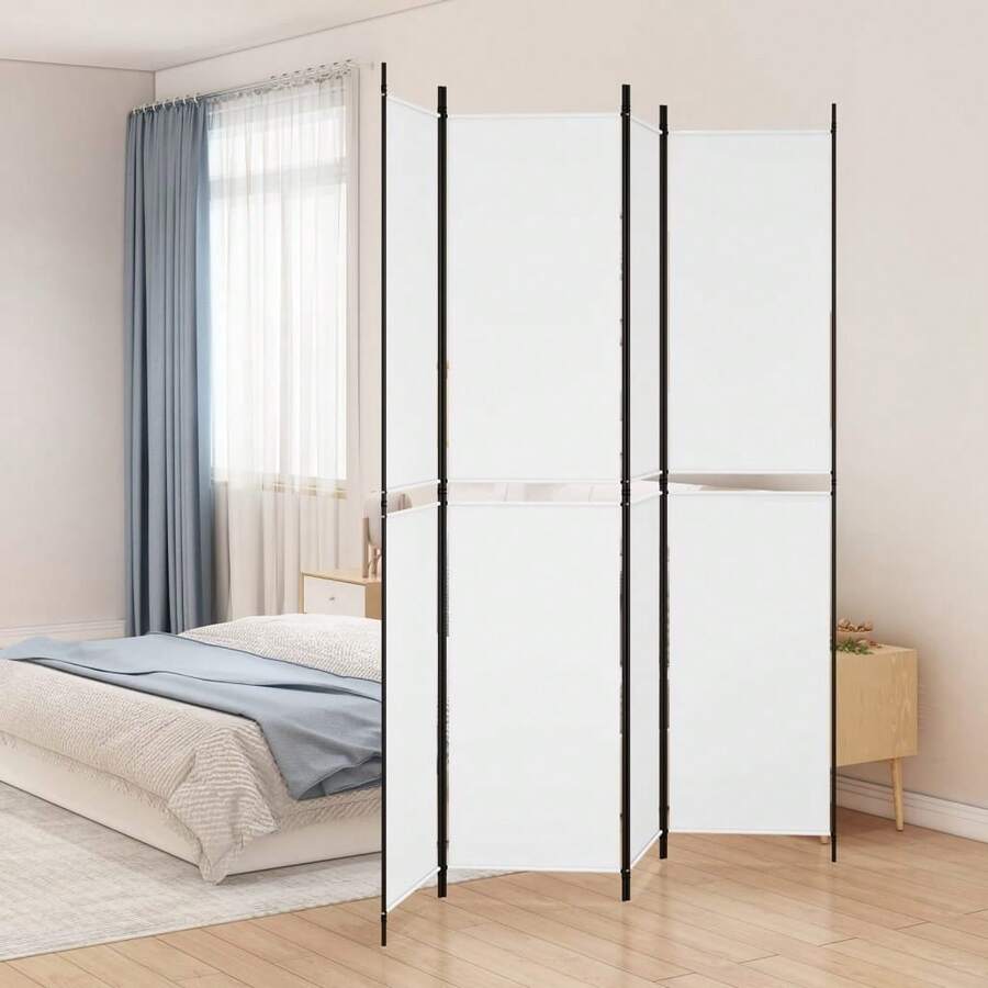 vidaXL 4-teiliger Raumteiler, Weiß, 200 x 220 cm, Stoff - Weiss - Übersicht 1