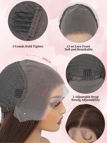 优雅直发蕾丝前假发，13x6英寸瑞士蕾丝，高温丝隐形蕾丝，适合节日、派对、婚礼、假日、角色扮演等多种场合——自然逼真，佩戴舒适 - 巧克力棕 - 查看 6