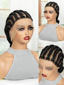 14英寸舒适耐热蕾丝前假发 - 自然发型，柔软轻盈设计 - 黑色 - 查看 8