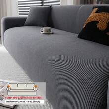 1pc Simple Straight Line Sofa Cover, Anti-Cat Scratch Sofa Slipcover, Dust-Proof Sofa Pad, Simple Dust-Proof Cloth Backrest Sofa Cover, Anti-Slip, Anti-Cat Scratch, Protect Sofa For All Seasons - Dark Grey - View 8