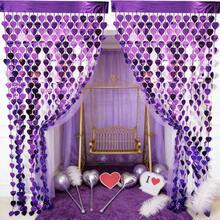 10-Piece Set 3.2 Ft * 6.6 Ft Valentine's Day Metallic Foil Tassel Backdrop, Red/Purple Heart-Shaped Wire Tassel Strips, Photography Prop Backdrop Fabric, Engagement Wedding Party Decorations - Màu tím - Xem 1