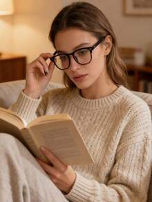 2副简约透明PC镜框眼镜，男女通用，轻便黑色镜框，透明镜片 - 透明 - 查看 4