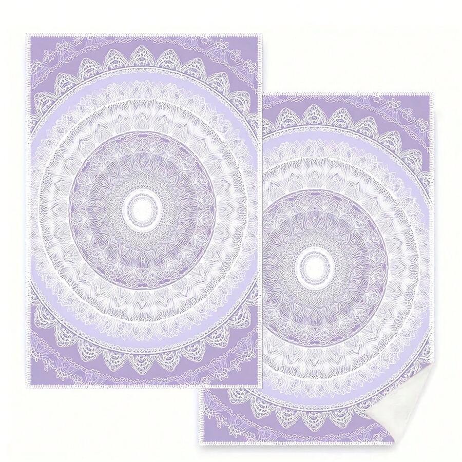 2pcs Lavender & White Mandala Kitchen Towels & Dishcloths - 16x24 Inch Large Polyester Cloths, Decorative & Absorbent For Cooking, Baking, Dish Drying, Contemporary Purple Border Design, Machine Washable, Cooking Towel, Baking Towel, Stylish Kitchenware, Highquality Cloth, Durable Material, Multipurpose Cloth, Home Cooks, Housewarming Gift For Birthday Anniversaries, Valentine's Day, Thanksgiving, Christmas, Halloween, Wedding, New Year Gifts Provide, Ideal Gifts For Her, Him, Family Members, Boyfriends, Girlfriends, Fathers, Family Members, Mothers, Lovers, Daughters, Sons, Grandfathers, Grandmothers, Friends, Classmates And Pets KitchenTowel, Kitchen Sofa, Bed, Car, Bedroom, Living Room, Office, Outdoor Camping, Beach, Wall Decoration, Bedroom Decor, Fall Decor, Fall Decorations For Home, Christmas Party Theme KitchenTowel, Christmas Decor - 白色 - 查看 1