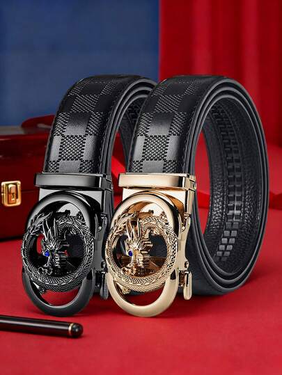 男士龙头自动扣皮带：采用可调节自动扣设计，适合正式/休闲场合，可精准便捷地调节尺寸。采用优质纹理皮革制成，可与西装、牛仔裤或日常穿着完美搭配，是男士正装和休闲装扮的理想之选。这款皮带结实耐用、舒适百搭，是工作、约会或旅行的必备配饰，也是生日和节日的完美礼物。