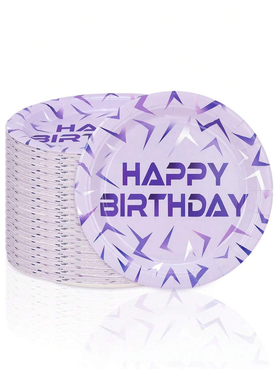 10个/30个/50个装 K-Pop歌手生日派对餐盘装饰 梦幻音乐主题派对纸盘 餐盘 甜点盘 蓝紫色闪光餐具套装 适合女孩男孩生日派对 婴儿派对用品 - 彩色 - 查看 1