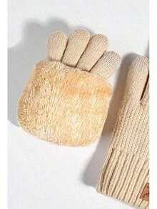 1 Pair Of Knitted Gloves - Elastic Solid Color Simple Style, Warm And Cold-Proof, Outdoor Cycling Touchscreen Gloves, Suitable Daily Use, Mother's Day, New Year, Unisex - Hồng - Xem 4