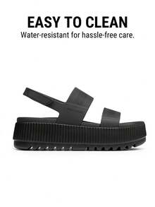 Women's Waterproof 1.69inch Platform Water Sandals Adjustable Casual Lightweight Wedge Chunky Sandals For Beach Vacation Summer All Black Shoes - 黑色 - 查看 8