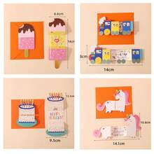 1pc - Random Style - Cartoon Folding Greeting Card, Birthday Wishes Creative Card, Pull-Out Message Card, 3D DIY Card With Envelope - Multicolor - View 4
