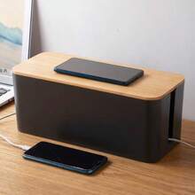 Caja de gestión de cables de escritorio minimalista de bambú con tapa, organizador para cables de alimentación, cargadores y otros cables - Multicolor - Ver 9