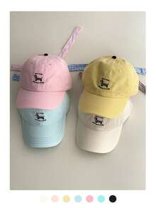 1pc Soft Top Dachshund & Gingham Bow Embroidered Baseball Cap, Cartoon Puppy Bow Plaid Strap, Fashionable, Suitable For Spring/Summer, Versatile, High Quality, Ins , Sun Protection, - Multicolor - View 2