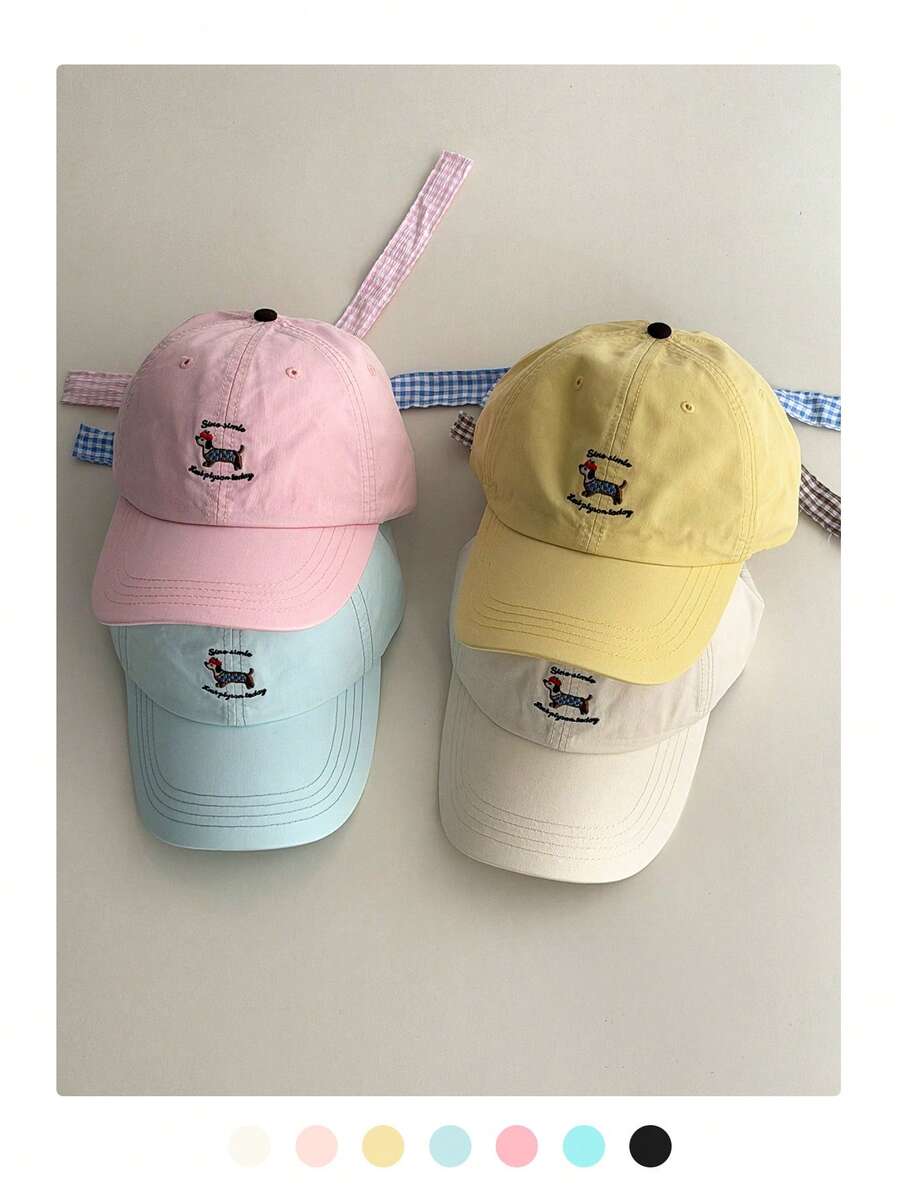 1pc Soft Top Dachshund & Gingham Bow Embroidered Baseball Cap, Cartoon Puppy Bow Plaid Strap, Fashionable, Suitable For Spring/Summer, Versatile, High Quality, Ins , Sun Protection,