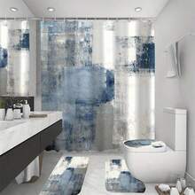 1/4 Piece Blue & White Bathroom Set, Including Shower Curtain, And 3 Non-Slip Rubber Backing Mats, Bathroom Accessories And Decor - Multicolor - View 22