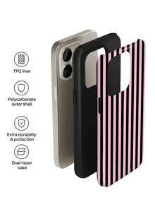 1件装简约艺术彩色条纹图案亮面二合一硬壳手机壳，兼容三星/11/12/13/14/15/16/17 Pro Max国际版，非国内版 - 彩色 - 查看 5