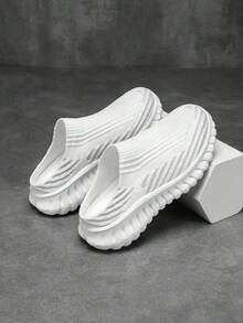 Women's Sneakers 2026 Summer New Thick Sole Heightening Wear-Resistant Knitted Mesh Breathable Sweat-Absorbent Comfortable Women's Mesh Shoes Slip-On Soft Bottom Soft Surface Home Indoor Convenient Comfortable Women's Thick Sole Shoes Retro Home Middle-Aged And Elderly Caregiver Shoes - White - View 4