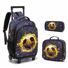 3件套男童拉杆背包，儿童游戏/足球/宇航员印花背包，手提包，户外包，铅笔盒，最佳返校礼物 - 拉桿包三件組 - 查看 18