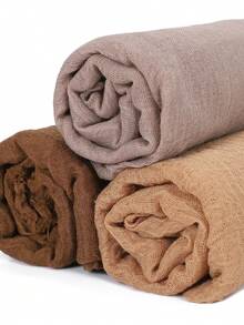 3pcs/Set Women's Solid Color Crinkle Hijab Scarf Set, Everyday Headscarf