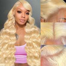 13x6/13x4 HD Clear Lace Front Wig, Human Blended Hair Natural Wavy Curls, 30 Inches - 200% High Density Pre-Plucked No-Glue Front Wig With Baby Hair, 613 No Adhesive Required, Easy To Install - S/613 - View 7