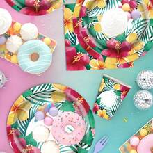80pcs Hibiscus Themed Disposable Tableware Set, Perfect For Valentine's Day, Back-To-School Season ,Camping, Patio Barbecues, Picnitc, Bbq, Wedding, Bachelorette Party, Party And Birthday, Suitable For Party Decorations, Home Decorations, Birthday Decorations, Birthday Party Decorations, Wedding Decorations, Which Perfect Party Supplies, Bbq Supplies, Wedding Supplies, Birthday Party Supplies, Disposable Plate, Wedding Plates, Party Plates