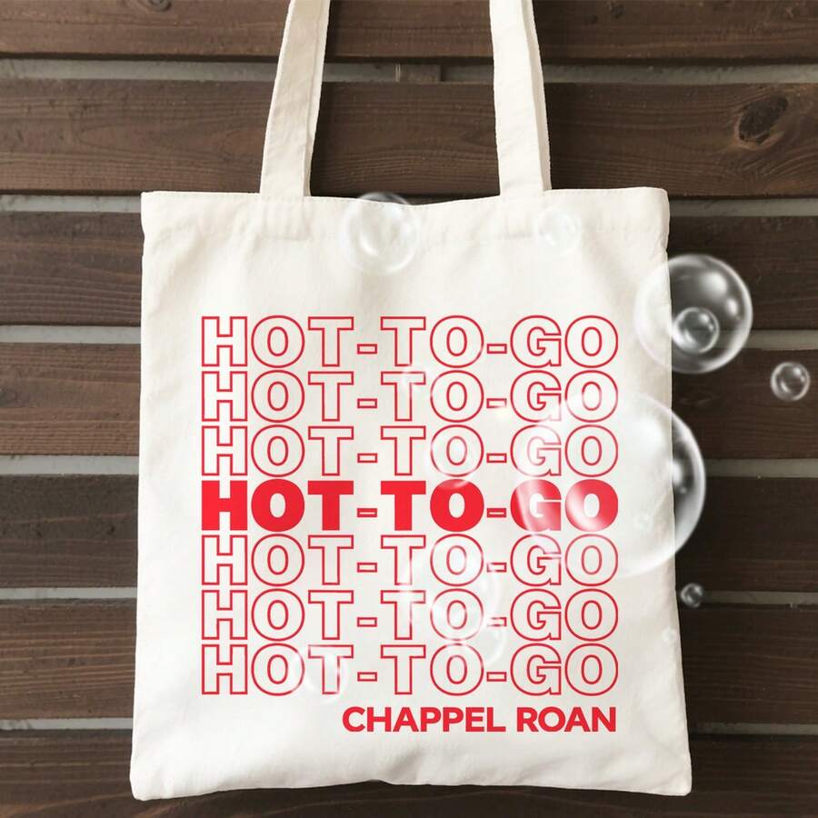 Productimageshows1"Hot-Chappel"Music-Themedcanvastotebag,13.8inchesx15.7inches,Foldableandmachinewashable,Withshoulderstrap,Perfectforshoppingandchappelfans,Reusablegrocerybag. - 白色 - 查看 1