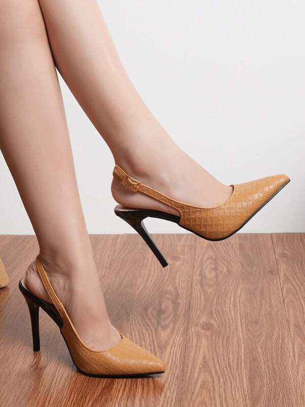 Nude Color High Heel Pointed Toe Stilettos, Sexy Elegant Lady Charm Sandals For Women, Summer Sexy Buckle Party