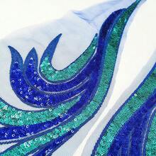 2 Pcs Royal Blue Gold Sequin Lace Fabric Embroidered Gown Appliques Noble Sexyys Collar Sew Patches For DIY Wedding Dress Décor (Blue) - Blue - 查看 5