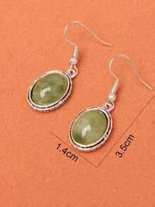 1 Đôi bông tai nhỏ hình bầu dục màu xanh quân đội thời trang đính đá giả, dành cho nữ, thích hợp cho mùa xuân. - Xem 3
