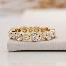 Fashionable Delicate Bezel-Set Cubic Zirconia 18K Gold Plated Women's Wedding Band Ring - Gold - View 8