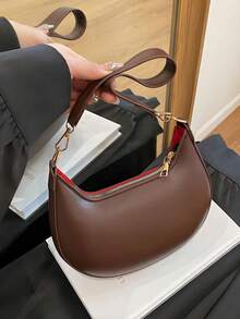 [US-Based Shipping]Coffee Brown Crescent Shaped PU Leather Shoulder Handbag, Simple & Stylish, Women, Autumn/Winter,Shoulder Bag, Moon Bag,Carteras Para Mujer,Tote Bags For Women,Totes Bags For Women,Clutch Purse,Purses And Bags,Hand Bags For Women,Handbags,Pink Purse,Wallet,Brown Purse,Bags For Women,Small Purse,Clutch Purse,Vintage,Work Bag,Gifts For Women - màu nâu - Xem 6