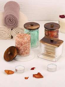 1/2支装棉签浴室梳妆台收纳盒，可用于放置棉签、牙线等，透明塑料药瓶，适用于浴室收纳整理。 - 彩色 - 查看 4