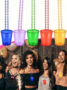 10pcs Color Changing Pink Bead Plastic Mini Cups, Suitable For Beaded Necklace, Durable Plastic, Reusable, Icebreaker & Gift Idea For Singles Party, Bridal Shower, Valentine's Day - Adult Use - Multicolor - View 2