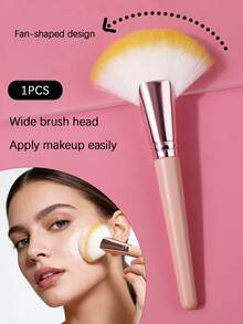 1支高品质柔软不刺激的扇形化妆刷，用途广泛，可用于散粉、修容、高光，经久耐用的美妆工具 - 珊瑚粉 - 查看 9