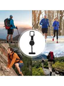 Retractable Anti-Drop Phone Lanyard, Adjustable Safety Strap With Carabiner Clip, Suitable For Hiking, Cycling, Climbing - Black - View 6