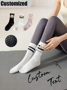 Custom Women's Striped Yoga & Sports Socks, Spring/Summer Silicone Non-Slip Fitness Indoor Sports Mid-Calf Socks, Autumn - Multicolor - View 1