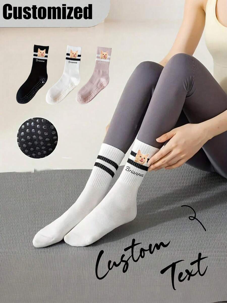 Custom Women's Striped Yoga & Sports Socks, Spring/Summer Silicone Non-Slip Fitness Indoor Sports Mid-Calf Socks, Autumn - Multicolor - View 1