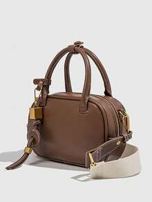 1pc Dark Brown PU Leather Boston Pillow Bag, Mini Top Handle Handbag, Women's Shoulder Crossbody Bag For Everyday Commute, Dates & Street Style - Brown - View 7