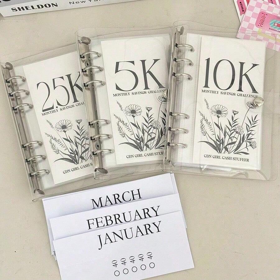 2.5K/5K/10K 12-Month Envelope Savings Book, Savings Planner, Loose-Leaf Binder, Savings Logbook, Cash Envelopes, Savings Challenge Planner, Large Capacity Photo Album, Financial Management Planner