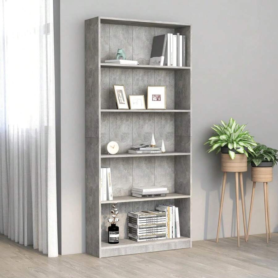 vidaXL Libreria a 5 Livelli Gris béton 80x24x175cm Bois ingénierie - Grigio - Visualizzare 1