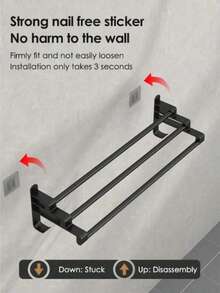 1pc Non-Drilling Towel Rack Double Layer Self Adhesive Bathroom Shower Bath Room Toilet Towel Holder Two Bars Hand Towel Holder Rail - Grey - View 4