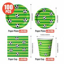 1 Set Of 25 Disposable Football Field Themed Plates, Napkins, Cups - One-Time Party Supplies Suitable For Birthday, Wedding, Theme Party, Family Picnic - Multicolor - View 7