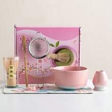 5-Piece Sakura Embossed Matcha Bowl Set, Includes Teaware Tools: Bamboo Whisk, Baking Bowl, Tea Cup, Stirrer - Multicolor - View 3