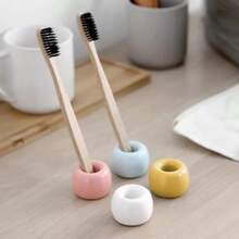 2PCS Sleek Ceramics Toothbrush Holder Stand Handmade Multi-Function Toothbrush Stand Waterproof For Bathroom And Countertops Pink - Hồng - Xem 7