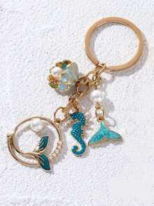1件男女通用新款手工海洋海马贝壳手机挂绳、相机挂绳、钥匙扣、配件 - 查看 2