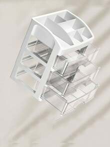 1pc Stylish Multi-Compartment Drawer-Style Storage Box, Transparent Plastic Organizer Box, Minimalist & Practical Design Transparent Square Multi-Layer Storage Box, Suitable For Organizing Manicure Tools And Accessories, Ideal For Home Manicure Desk Storage - White - View 6