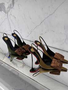 Gorgeous Pointed Toe Stiletto High Heel Shoes, Women's 2026 Spring New Backless Floral Sandals, Sexy & Elegant - Olive Green - View 6