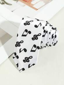 1pc Fashion Men's Casual Versatile Musical Note Print Silky Necktie, Suitable For Party, Travel, Vacation, Outing, Gift - Musical Note - View 12