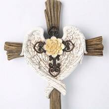 Letrero de puerta de Pascua, adorno de cruz de ala de ángel colgante de madera para puerta de entrada y pared. - Blanco - Ver 3