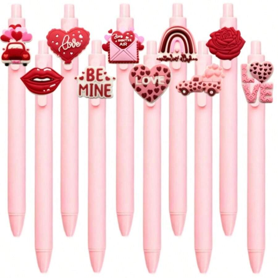 10pcs/5pcs Set Valentine's Day Series Creative Ballpoint Pens, Smooth Writing. Suitable For School Supplies, Office Stationery, Holiday Party Gifts And Valentine's Day Presents - Multicolor - View 1